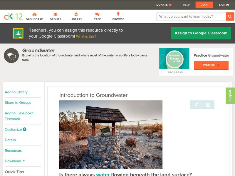 Ck 12: Earth Science: Introduction to Groundwater Unit Plan Ck 12: Earth Science: Introduction to Groundwater Unit Plan