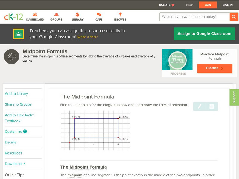 Ck 12: Algebra: Midpoint Formula Unit Plan Ck 12: Algebra: Midpoint Formula Unit Plan