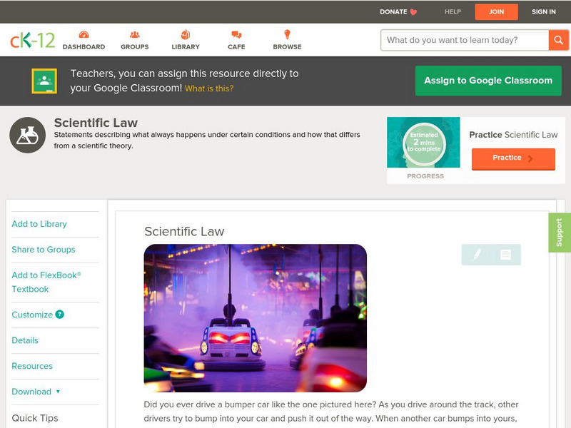 Ck 12: Physical Science: Scientific Law Unit Plan
