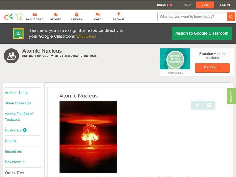 Ck 12: Physical Science: Atomic Nucleus Unit Plan