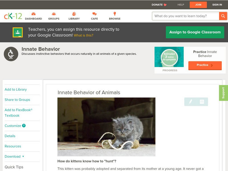 Ck 12: Life Science: Innate Behavior of Animals Unit Plan Ck 12: Life Science: Innate Behavior of Animals Unit Plan
