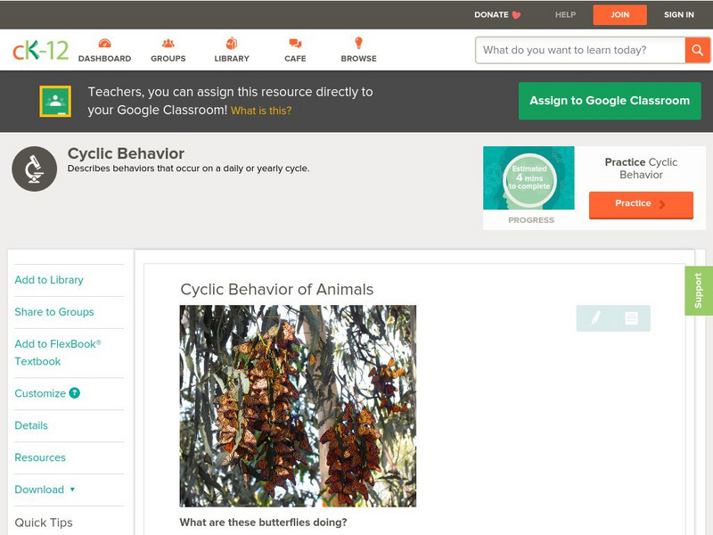 Ck 12: Life Science: Cyclic Behavior of Animals Unit Plan Ck 12: Life Science: Cyclic Behavior of Animals Unit Plan