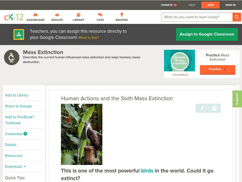Ck 12: Biology: Human Actions and the Sixth Mass Extinction Unit Plan Ck 12: Biology: Human Actions and the Sixth Mass Extinction Unit Plan