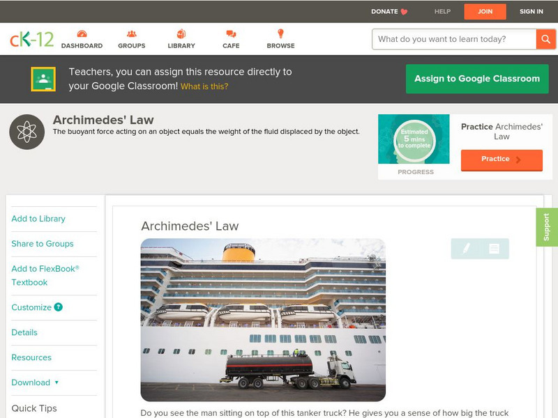 Ck 12: Physical Science: Archimedes' Law Unit Plan Ck 12: Physical Science: Archimedes' Law Unit Plan