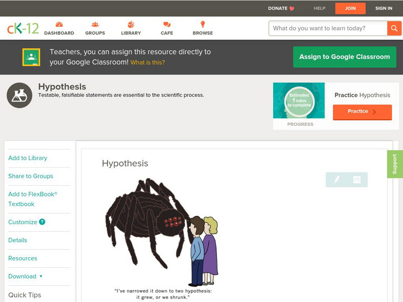 Ck 12: Physical Science: Hypothesis Unit Plan