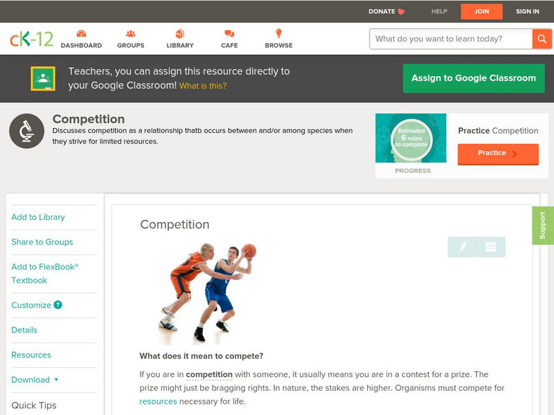Ck 12: Life Science: Competition Unit Plan Ck 12: Life Science: Competition Unit Plan