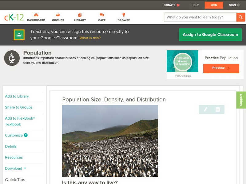 Ck 12: Biology: Population Size, Density, and Distribution Unit Plan Ck 12: Biology: Population Size, Density, and Distribution Unit Plan