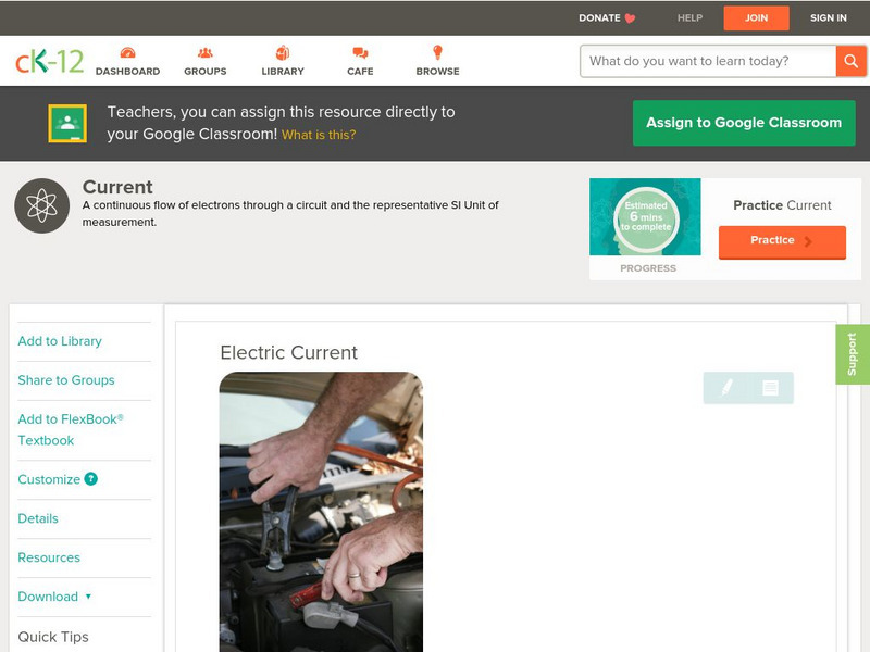 Ck 12: Physical Science: Electric Current Unit Plan