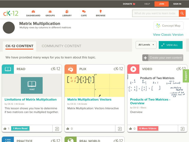 Ck 12: Matrix Multiplication Unit Plan for 9th - 10th Grade | Lesson Planet