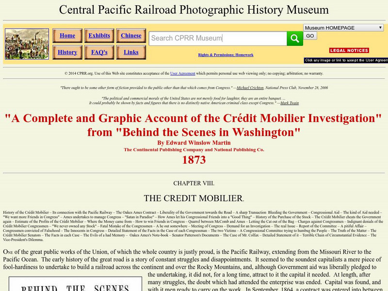 Central Pacific Rr Photographic History Museum: Credit Mobilier Primary Central Pacific Rr Photographic History Museum: Credit Mobilier Primary