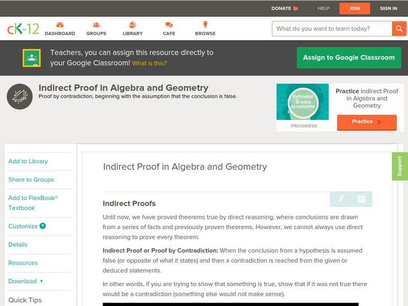 Ck 12: Geometry: Indirect Proof in Algebra and Geometry Unit Plan Ck 12: Geometry: Indirect Proof in Algebra and Geometry Unit Plan