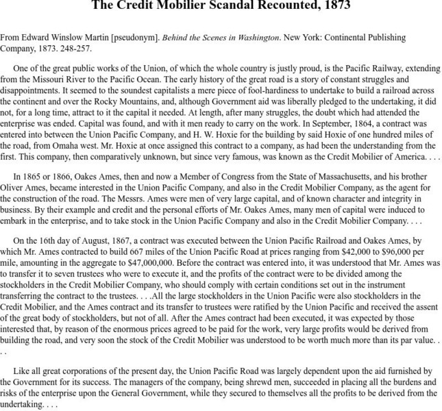Cenage: Credit Mobilier Scandal Primary Cenage: Credit Mobilier Scandal Primary