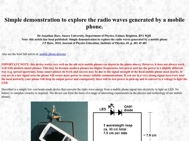 Creative Science Centre: Demonstration of Radio Waves Generated by Mobile Phone Article Creative Science Centre: Demonstration of Radio Waves Generated by Mobile Phone Article