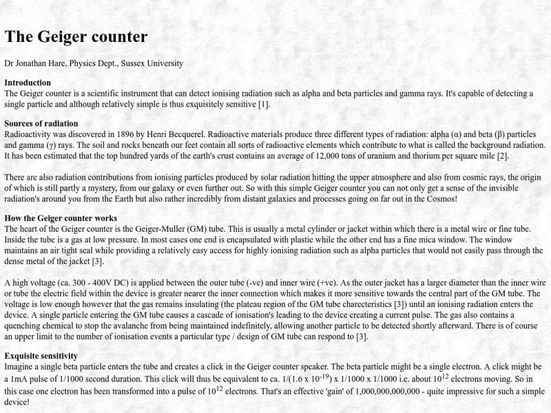 Creative Science Centre: The Geiger Counter Article Creative Science Centre: The Geiger Counter Article