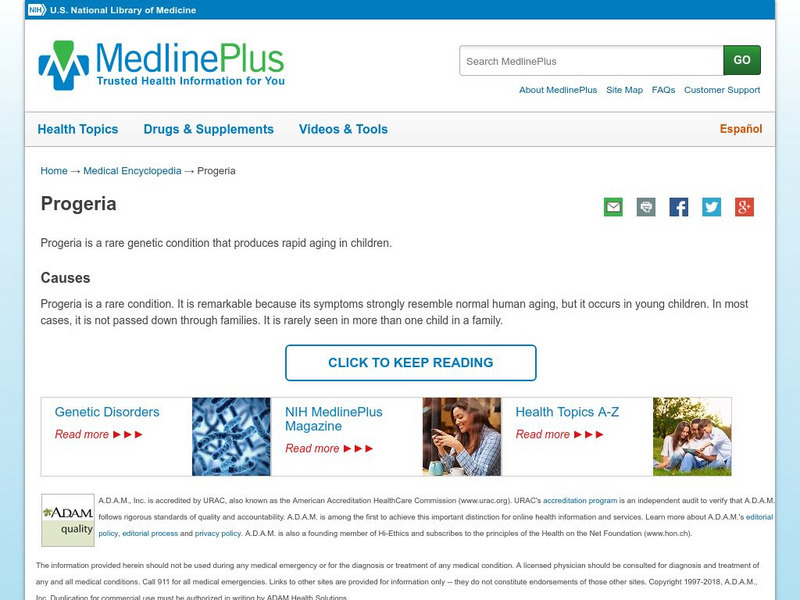 Medline Plus: Progeria Handout Medline Plus: Progeria Handout