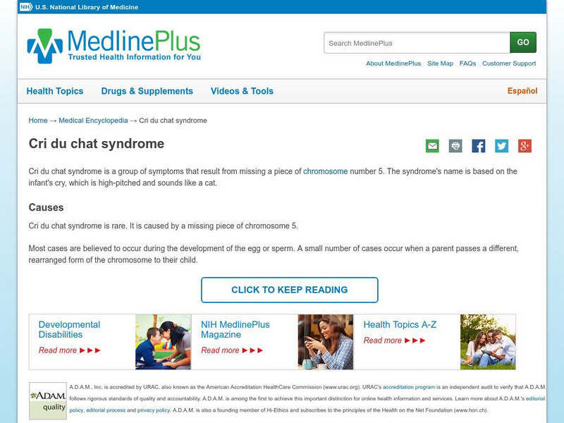 Medline Plus: Cri Du Chat Syndrome Handout Medline Plus: Cri Du Chat Syndrome Handout