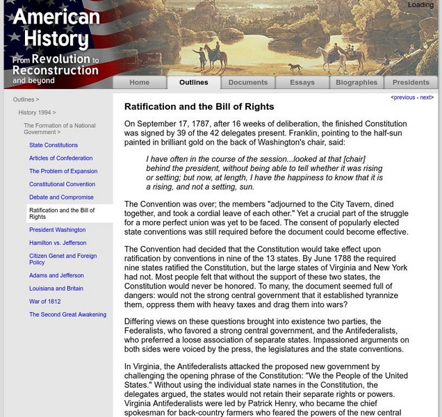 American History: Outlines: Ratification and Bill of Rights Website American History: Outlines: Ratification and Bill of Rights Website