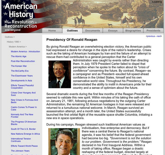 American history outlines presidency of ronald reagan website for 9th
