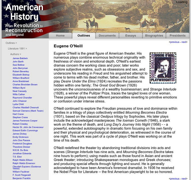 American History: Outlines: Eugene O'neill Handout American History: Outlines: Eugene O'neill Handout
