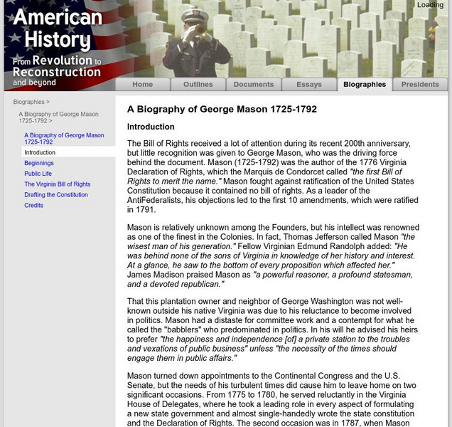 American History: Biographies: George Mason 1725 1792 Introduction Website American History: Biographies: George Mason 1725 1792 Introduction Website