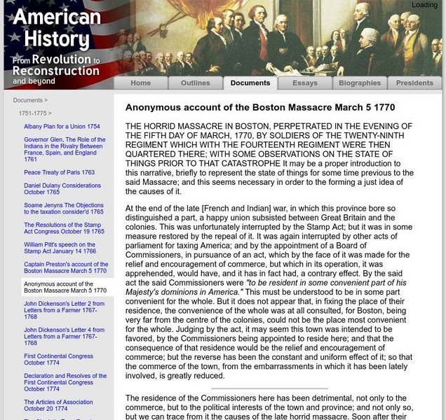 American History: Documents: Account of the Boston Massacre Primary American History: Documents: Account of the Boston Massacre Primary