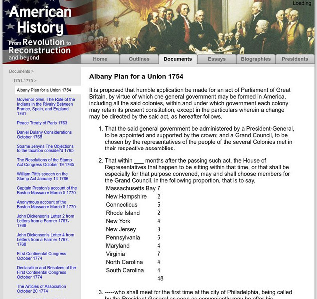 American History: Documents: Albany Plan of Union (1754) Primary American History: Documents: Albany Plan of Union (1754) Primary