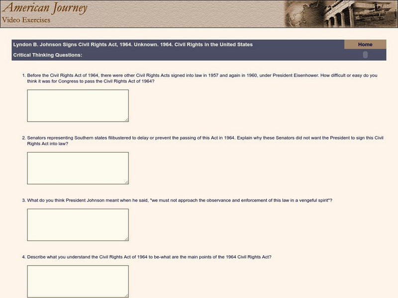 Video Exercises: Lyndon Johnson Signs Civil Rights Act Lesson Plan Video Exercises: Lyndon Johnson Signs Civil Rights Act Lesson Plan