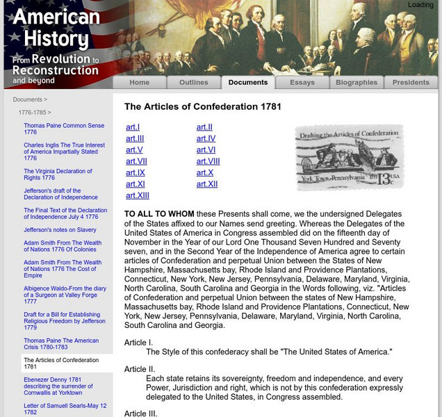 American History: Documents: The Articles of Confederation Primary American History: Documents: The Articles of Confederation Primary