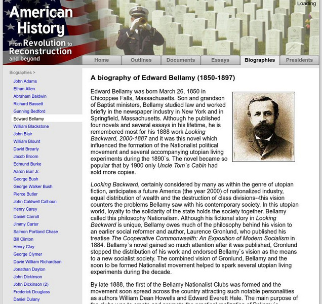 American History: Biographies: Edward Bellamy Handout