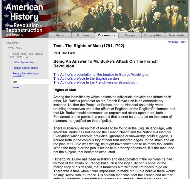 American History: Documents: Thomas Paine's "The Rights of Man" Primary American History: Documents: Thomas Paine's "The Rights of Man" Primary