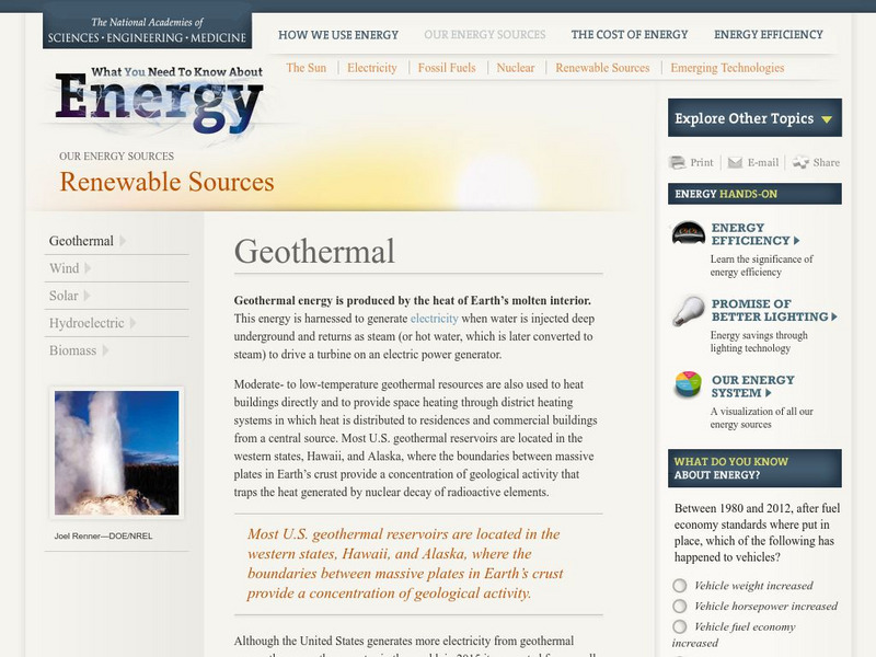 The National Academies: Renewable Sources: Geothermal Website The National Academies: Renewable Sources: Geothermal Website