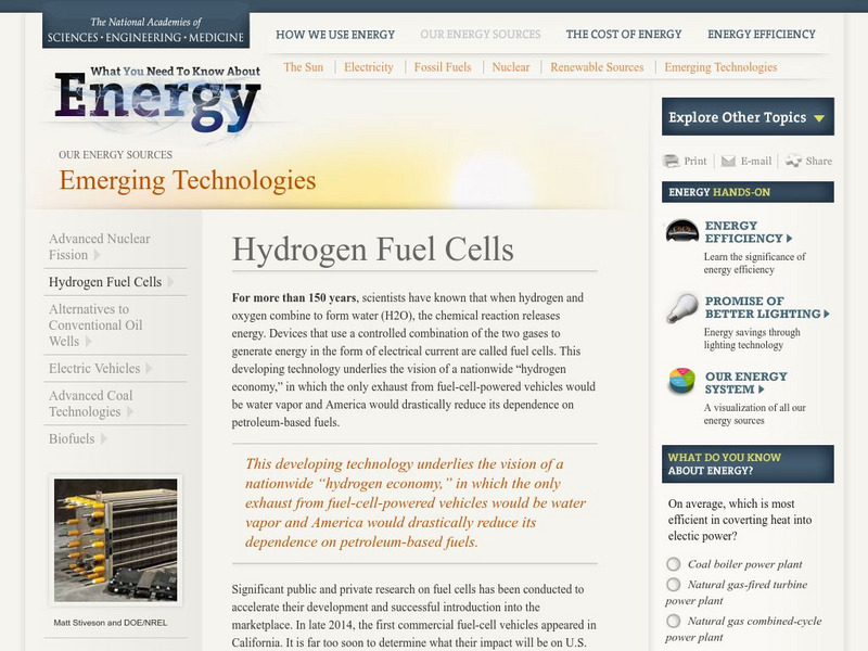 The National Academies: Emerging Technologies: Hydrogen Fuel Cells Website The National Academies: Emerging Technologies: Hydrogen Fuel Cells Website