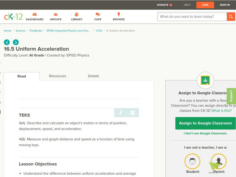 Ck 12: Uniform Acceleration Unit Plan