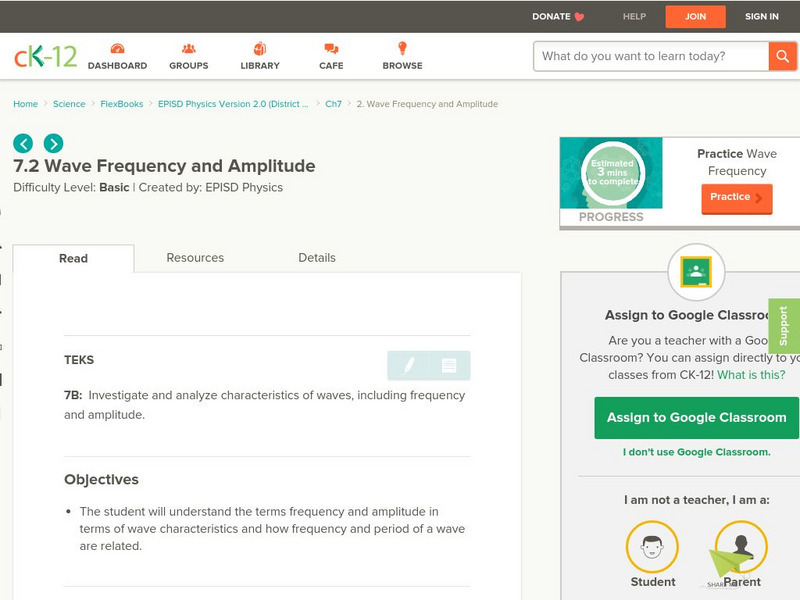 Ck 12: Wave Frequency and Amplitude Unit Plan Ck 12: Wave Frequency and Amplitude Unit Plan