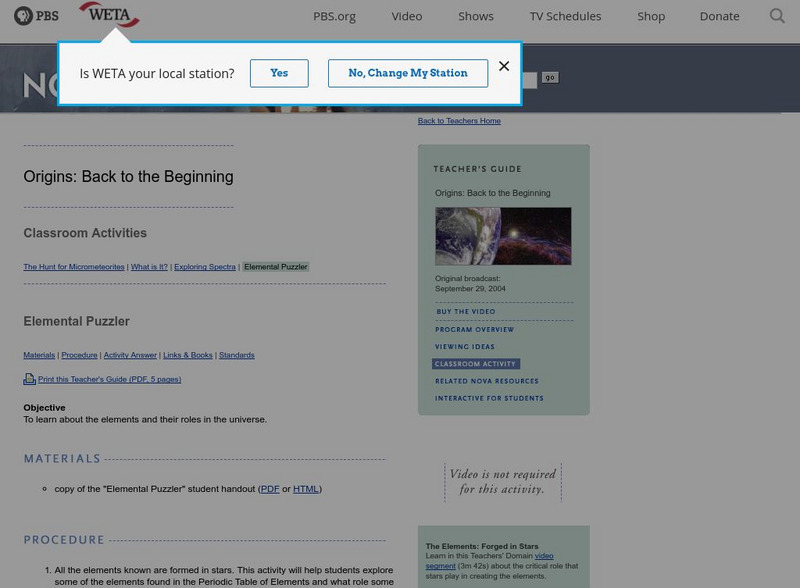 Pbs Teachers: Origins: Back to the Beginning Lesson Plan Pbs Teachers: Origins: Back to the Beginning Lesson Plan