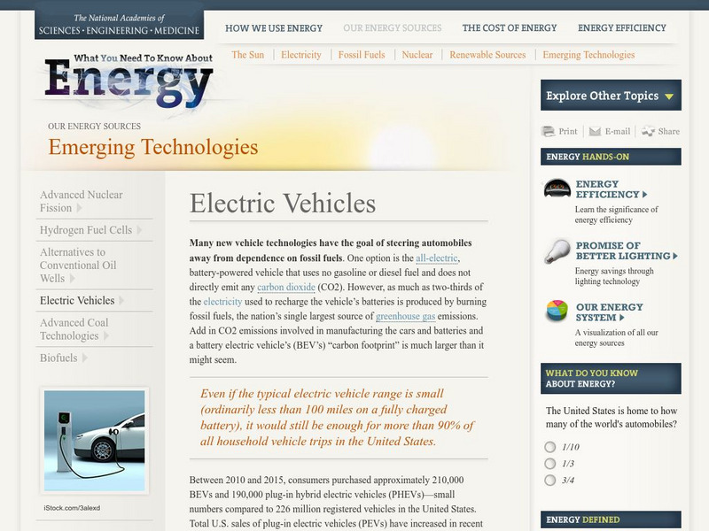 The National Academies: Emerging Technologies: Electric Vehicles Handout