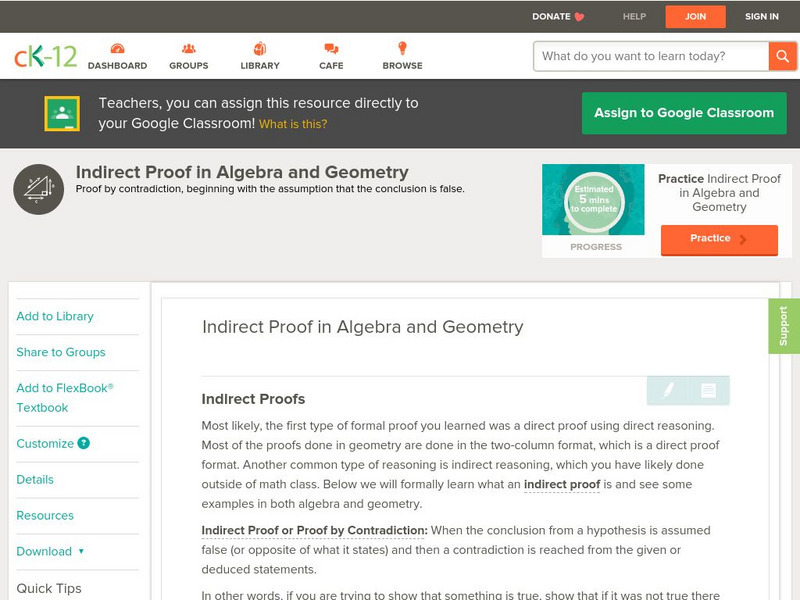 Ck 12: Geometry: Indirect Proof in Algebra and Geometry Unit Plan Ck 12: Geometry: Indirect Proof in Algebra and Geometry Unit Plan