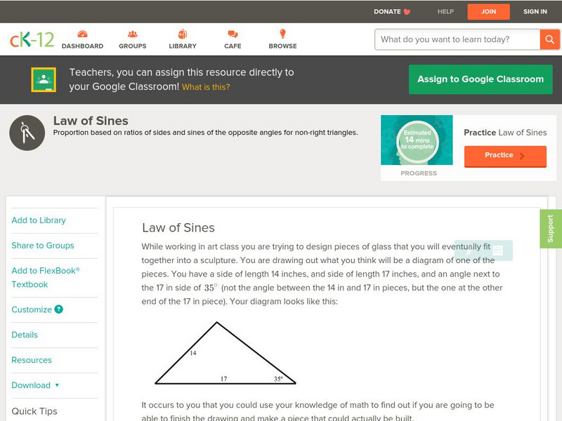 Ck 12: Trigonometry: Law of Sines Unit Plan Ck 12: Trigonometry: Law of Sines Unit Plan