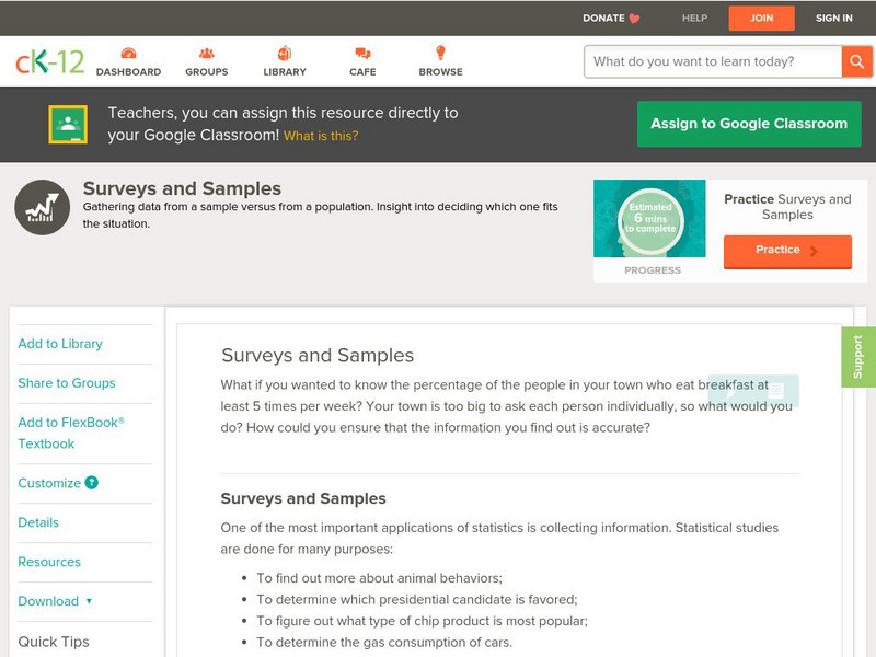 Ck 12: Statistics: Surveys and Sample Unit Plan Ck 12: Statistics: Surveys and Sample Unit Plan