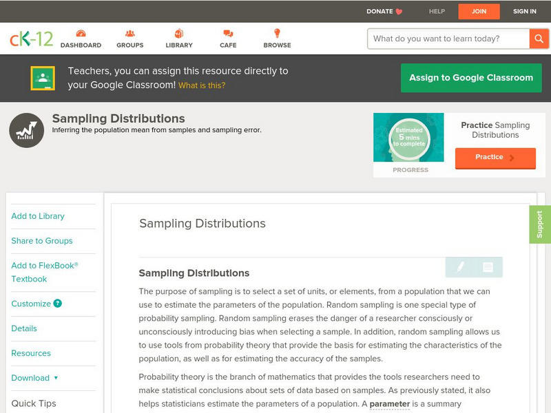 Ck 12: Statistics: Sampling Distributions Unit Plan