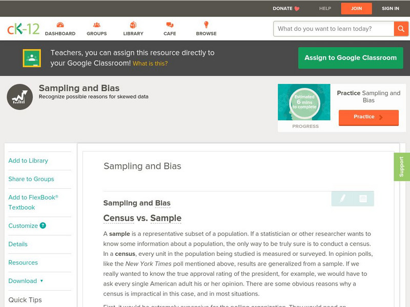 Ck 12: Statistics: Sampling and Bias Unit Plan Ck 12: Statistics: Sampling and Bias Unit Plan