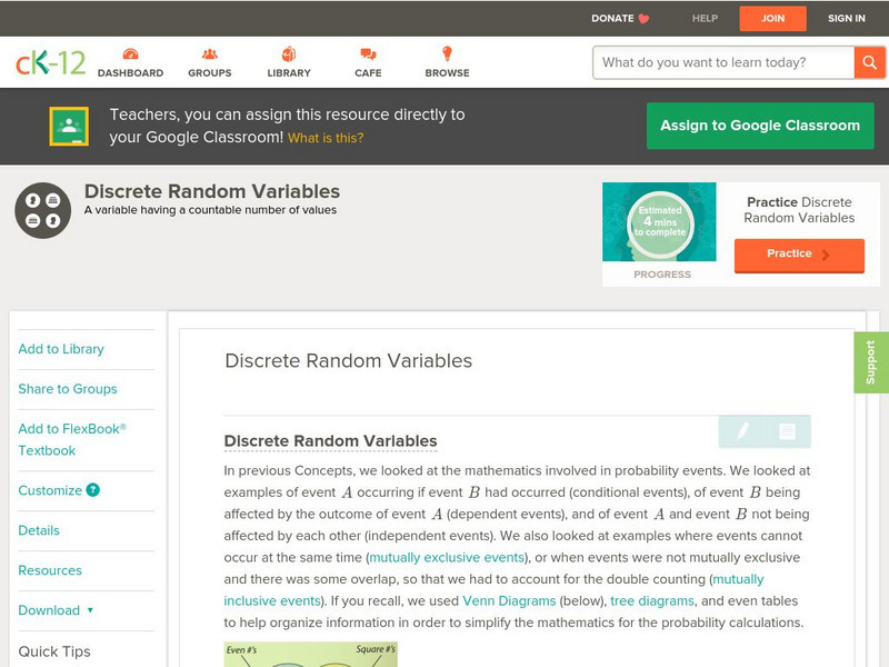 Ck 12: Probability: Discrete Random Variables Unit Plan Ck 12: Probability: Discrete Random Variables Unit Plan