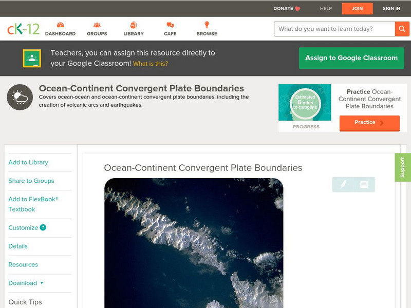Ck 12: Earth Science: Ocean Continent Convergent Plate Boundaries Unit Plan