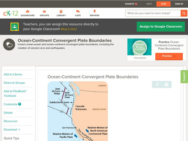 Ck 12: Earth Science: Ocean Continent Convergent Plate Boundaries Unit Plan Ck 12: Earth Science: Ocean Continent Convergent Plate Boundaries Unit Plan