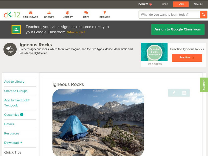 Ck 12: Earth Science: Igneous Rocks Unit Plan