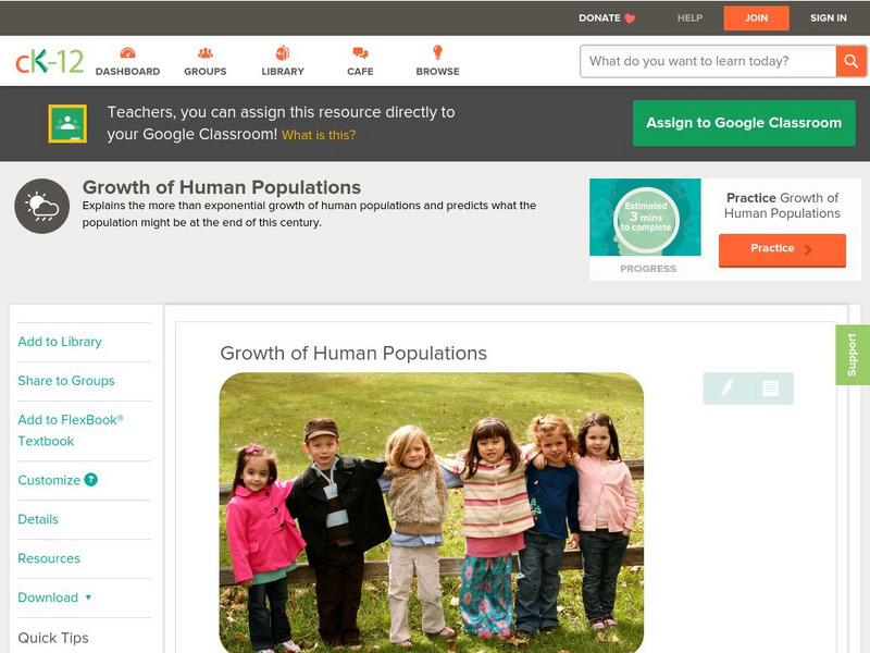Ck 12: Earth Science: Growth of Human Populations Unit Plan Ck 12: Earth Science: Growth of Human Populations Unit Plan