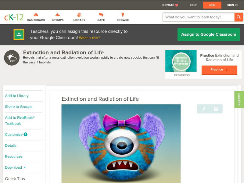 Ck 12: Earth Science: Extinction and Radiation of Life Unit Plan Ck 12: Earth Science: Extinction and Radiation of Life Unit Plan