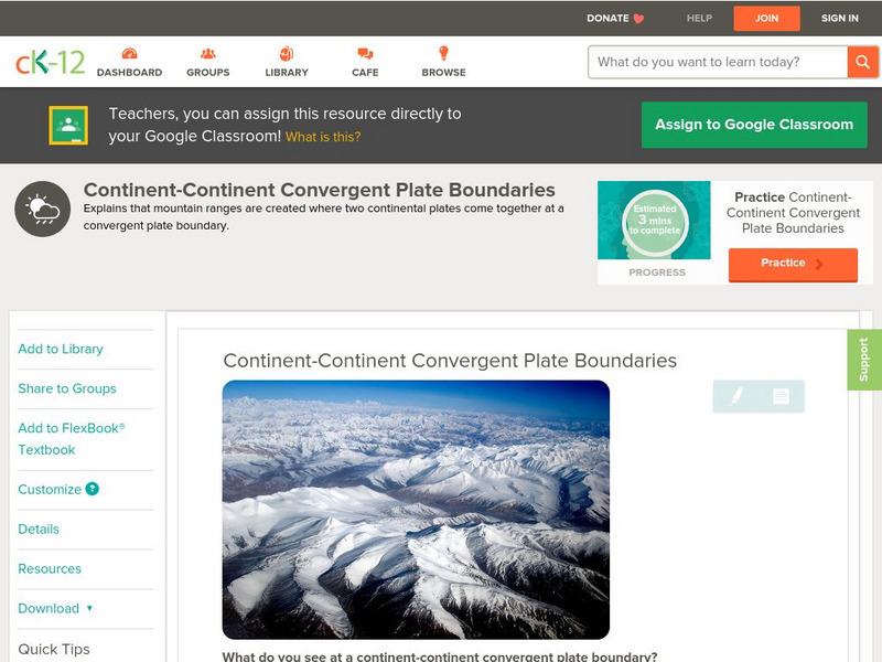 Ck 12: Continent Continent Convergent Plate Boundaries Unit Plan Ck 12: Continent Continent Convergent Plate Boundaries Unit Plan