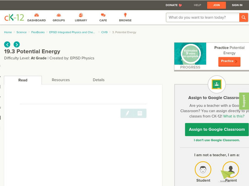 Ck 12: Potential Energy Unit Plan Ck 12: Potential Energy Unit Plan
