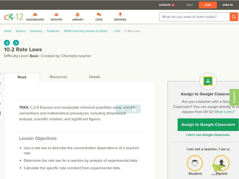 Ck 12: Rate Laws Unit Plan Ck 12: Rate Laws Unit Plan